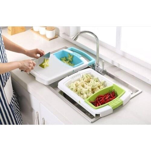 3 in 1 Kitchen Sink Cutting Board With Storage Box Food Butcher Block Fruits Vegetables Drain Basket Chopping Board