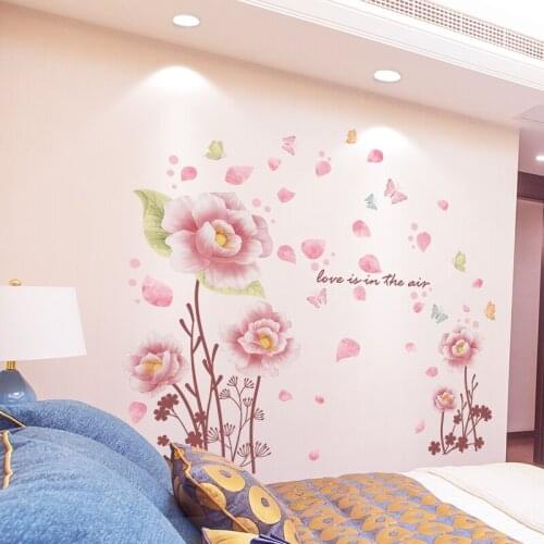 [shijuekongjian] Pink Color Flowers Wall Stickers DIY Plant Petals Wall Decals for Living Room Bedroom Kitchen House Decoration