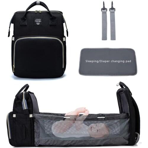 Lequeen Baby Bed Large Capacity Diaper Bag Backpack Multifunctional Maternity Nursing Handbag Stroller Bag Add Hooks and Diaper