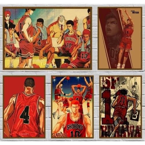 Japanese Basketball Cartoon Slam Dunk Posters Kraft Paper Anime Poster Decor Wall Sticker Bar Cafe Decorative Painting 42X30cm