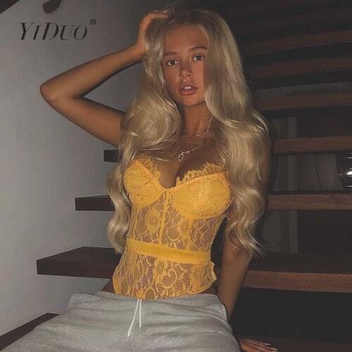 YiDuo Hollow Out Sexy V-Neck Lace Bodysuit Sleeveless One Piece Top Body Feminino Romantic Fashion Club Party Bodysuit 2020 New