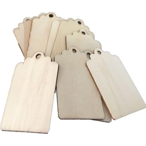 10PCS Unfinished Nature Wood Slice Gift Tags Blank Rectangle Wooden Hanging Label with Hemp Ropes for Wedding Party DIY Decor
