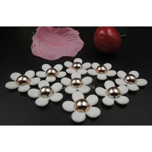 30pcs 19mm rose gold color no fade uv top quality ccb white flower glue on bags clothing charm accessories