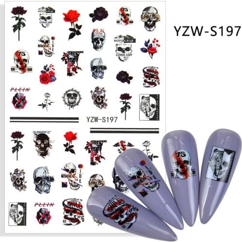 3D Stickers for Nails Self-Adhesive Stickers Sliders Skull Line Rose Flowers Design Nail Art Decorations Nail Foil Accessories