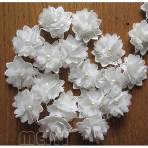 50x White Flower Chiffon Pearl Embroidered Lace Trim Ribbon Fabric Handmade DIY Sewing Craft For Costume Hat Shoes Decoration