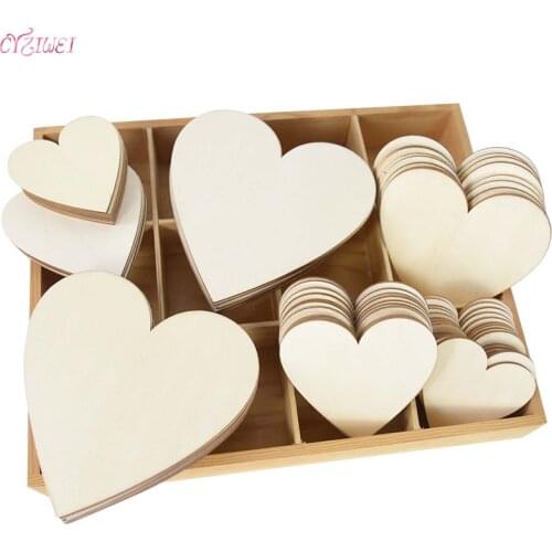 8Sizes Blank Heart Wood Slices Discs Wood Heart Love Blank Unfinished Natural Crafts Supplies Xmas Wedding Ornaments Wood Decor