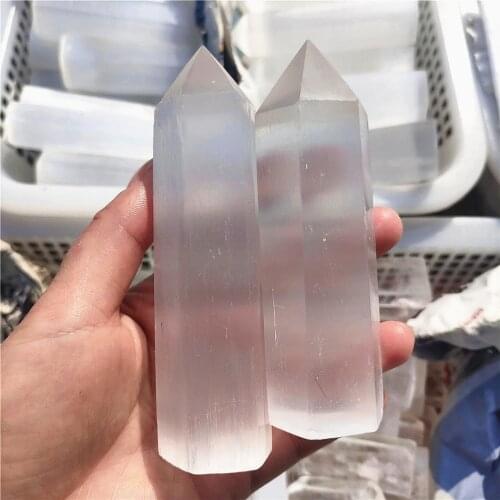 90-110mm Natural White Selenite Crystal Obelisk Quartz Crystal Wand Point Healing Stones Tower Natural Stones and Crystals