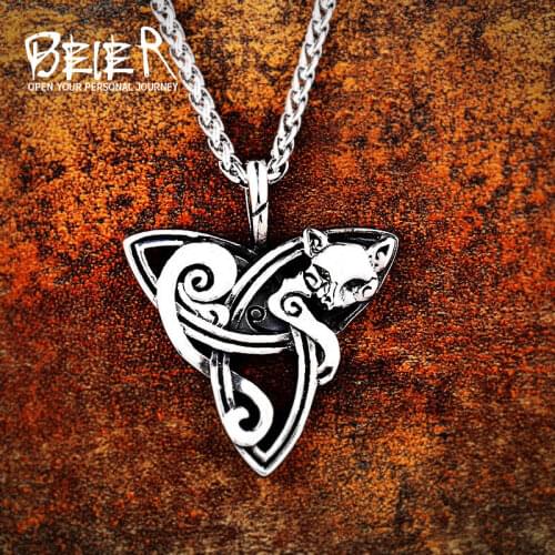 Beier 316L stainless Viking Norse Odin Cat Valknut for Men Amulet scandinavian Necklace pendant animal Jewelry LP423