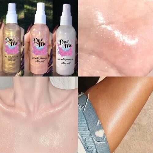 Glitter Highlighter Spray Liquid Setting Waterproof Face Body Shimmer Lasting Brighten Glow Rose Gold Summer Highlight Makeup