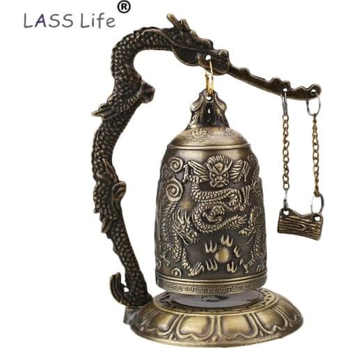 Buddhism Temple Brass Copper Dragon Bell Clock Carved Statue Lotus Buddha Clock Car Home Decorative Ornaments Crafts Statues