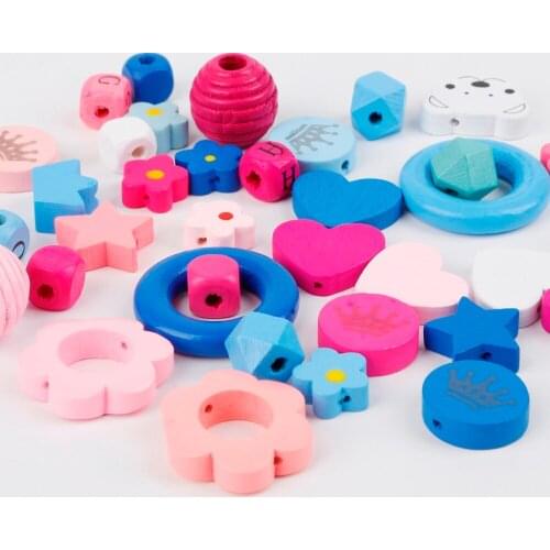 Mixed Shapes Wood Beads for Jewelry Findings Making Necklace Accessories Mixed Color DIY Baby Crafts Kids Toys & Pacifier Clip