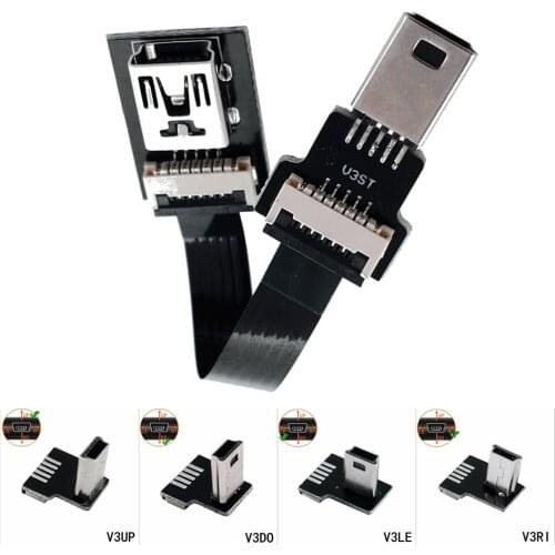 FPC 90 degree 5 angle mini USB female to Mini B 5 pin male cable adapter 0.25m 50CM