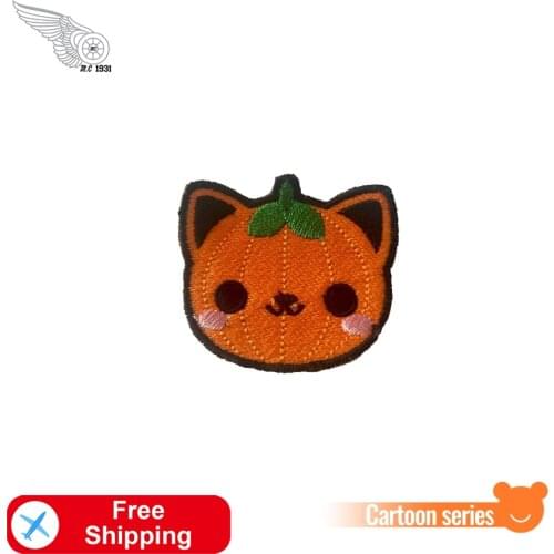 Halloween Pumpkin Kawaii Cat Embroidery Patch Iron on Badges for Clothing Decration Lantern Cute Things Little Size Accessories