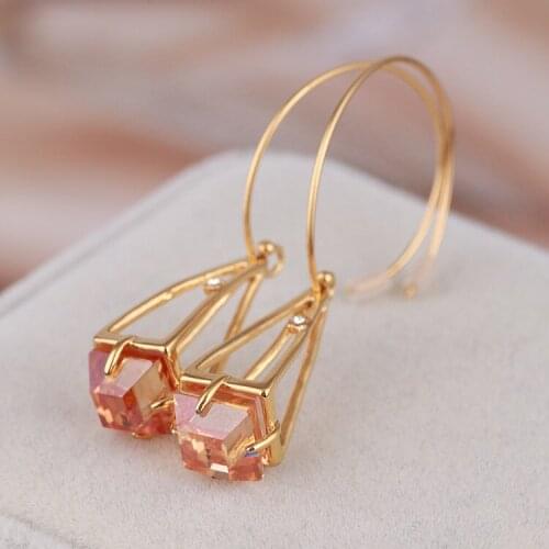 Inlaid square brown zircon metal birdcage fashion earrings