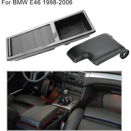 Carbon Car Center Console Storage Box Drink Cup Holder + Armrest Box Cover For BMW E46 3 Series 1999-2005 51167038323