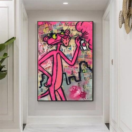 Graffiti Pink Panther Canvas Painting Colourful Posters and Prints Cuadros Street Wall Art Pictures for Living Room Home Decor