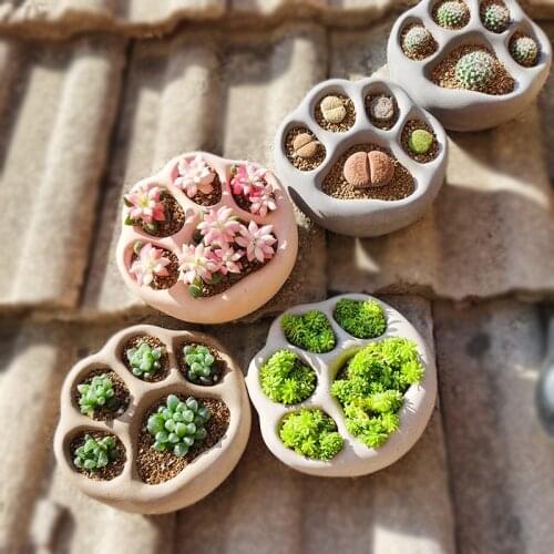 Cute Cat Paw Shape Concrete Flowerpot Silicone Mold Cement Flower Pot Mould Mini for Succulent Plants Pots For Plants