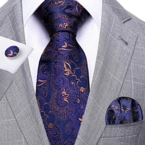 Fashion Purple Floral Men Tie Set 8.5cm Silk Jacquard Neckties Wedding Business Handkerchief Cufflink Tie Barry.Wang FA-5285