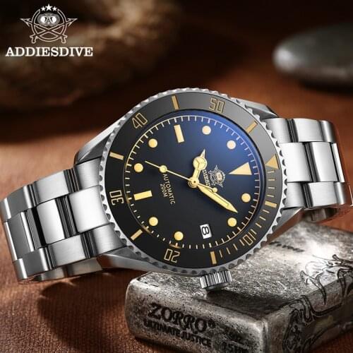 Addiesdive New Upgraded My H9 Mens Automatic Watch NH35 Stainless Steel Mechanical Wristwatches Black Dial 200m Diving Watch