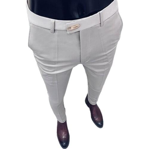 2021 Men Business Dress Pants Korean Style Slim Fit Office Social Suit TrousersCasual Trousers Streetwear Black Khaki Navy blue