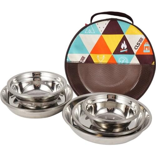 17pcs Hiking Camping Mess Kit Outdoor Plate Bowl Barbecue Picnic Cooking Utensils Picnic Plate Bowl Dinnerware for Outdoor