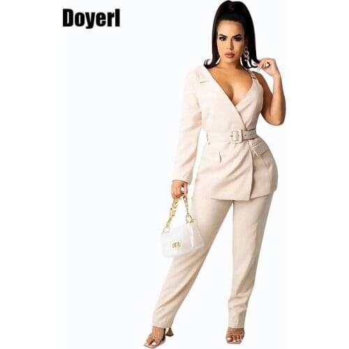 Sexy Winter Blazer Set Women Two Piece Set Pant Suit One Shoulder Jacket Blazer Top and Pants Set Party Club Outfits for Women