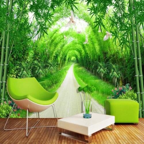 Custom Any Size Wall Cloth Classic Green Forest Bamboo Path Photo Murals Wallpaper Living Room TV Sofa Background Wall Coverings