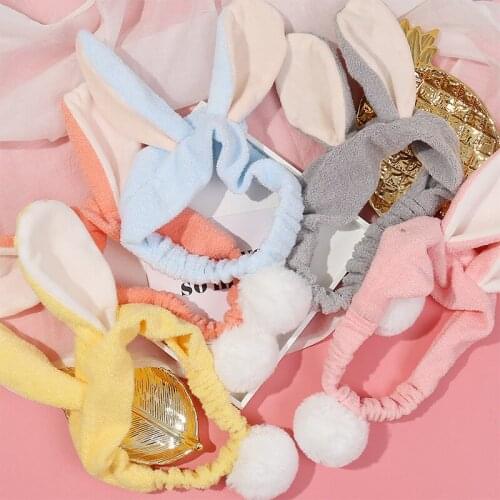 Hair Bands Fashion Cute Pearl Velve Rabbit Soft Ear Hairball Make-Up Washing Face Hair Bands Girls Women Headwear Accessories
