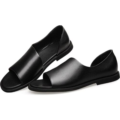 Summer Top Quality Leather Sandals Men 2020 New Outdoor Open Toe Solid Sandals Soft Outsole Beach Shoes Breathable Slides Male