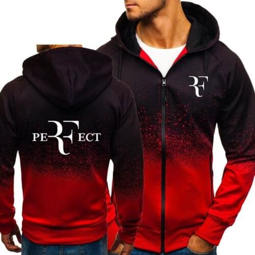 NEWRF Roger Federer Print Sweatshirt Gradient Hoodies Men Spring Autumn Fleece Zipper Jacket Mens Hoodie Harajuku Male Clothing