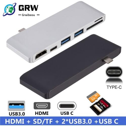USB 3.1 Type-C Hub To HDMI Adapter 4K Thunderbolt 3 USB C Hub with Hub 3.0 TF SD Reader Slot PD for MacBook Pro/Air/Huawei Mate