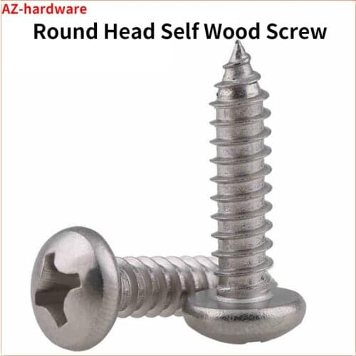GuHua Cross Pan Head Tapping Nibbed Long Screws PA 304 Stainless Steel Philips Round Head Self Wood Screw GB845 M4M5M6M8 10Pcs
