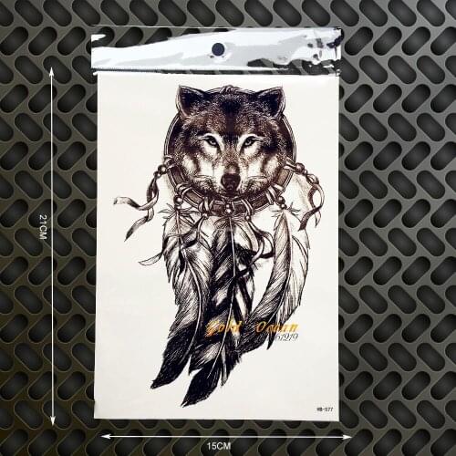 3D King Wolf Head Temporary Tattoo Dreamcatcher Designs Fake Tattoo Henna Paste 21x15CM Women Body Art Arm Tatoo Sleeve Men