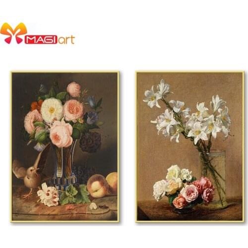 Cross stitch kits Embroidery needlework sets 11CT water soluble canvas patterns 14CT European style oil-painted flower -NCMF287