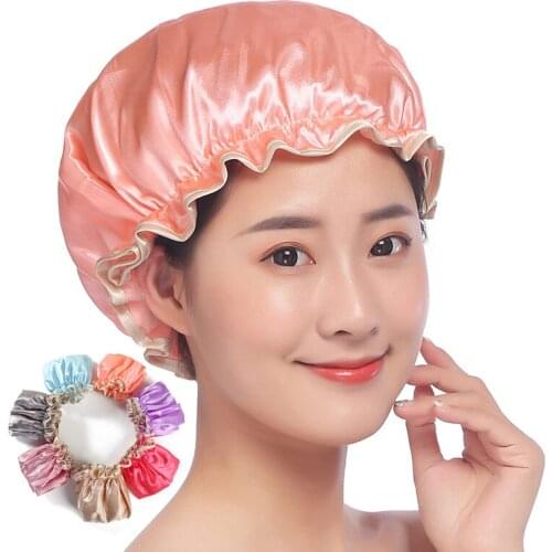 Adult Shower Cap Beauty Makeup Dust Cap Waterproof Padded Shower Cap Anti-smoke Imitation Silk Satin Multi-color optiona