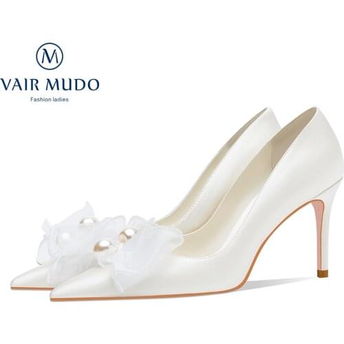 VAIR MUDO 2021 New Womens Single Shoes Silkworm Silk Romantic Wedding Shoes Spring Summer Autumn Elegant Pointed Toe Part 003