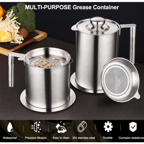 1.6L Stainless Steel Oil Strainer Pot Container Jug Storage Can with Dust-proof Lid filter Cooking Oil Pot For Kitchen Household
