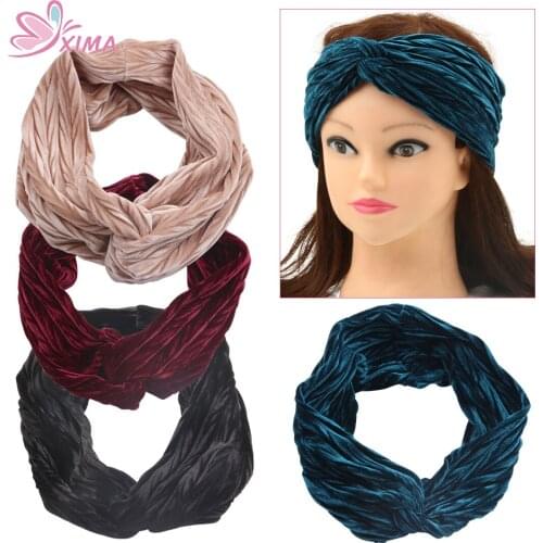 XIMA 1PC Women Velvet Knot Solid Elastic Hair Bands for Women Girls Turban Soft Elastic Hairband Head Wrap Hair Accessories