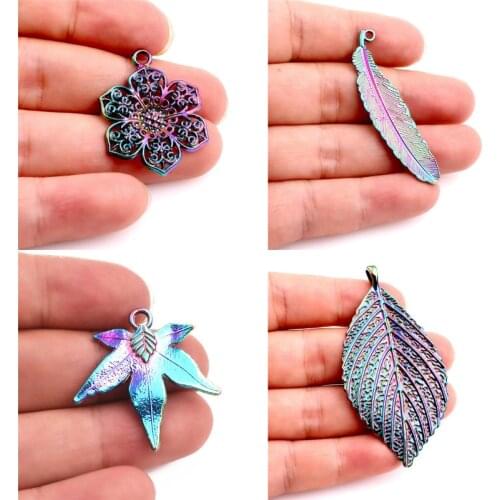 10Pcs/Lot Vintage Leaf And Flower Charms Making Handmade Diy Plant Leaves Necklaces Keychain Jewelry Wholesale