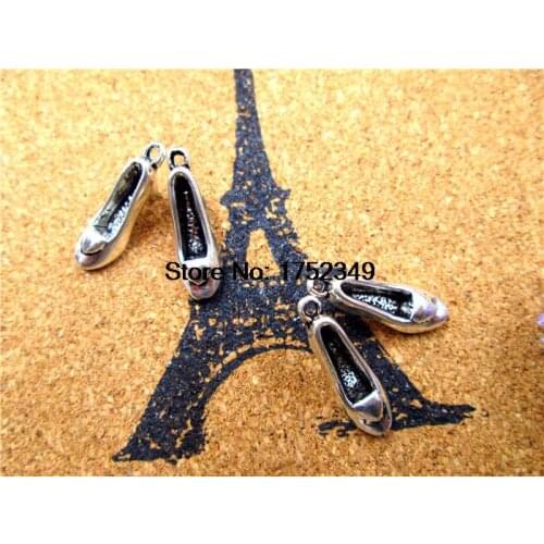 100pcs High Heel Shoe Charms pendants Antique Tibetan Silver Tone 3D 22mm x 10mm x 7mm