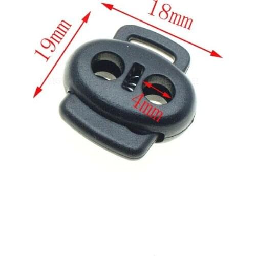 200pcs/pack 2 Holes&Webbing Hole Cord Lock Stopper Plastic Toggle Clip Black Size:19mm*19mm*6mm