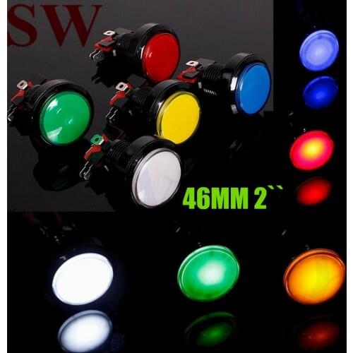 5 pcs LED Lamp 46mm Round lighted Push Button Switch for Arcade Video Game DC 12V TW flat shape illuminated LED Push Button