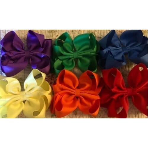 50 BLESSING Good Girl 5.5" Double ABC Hair Bow Clip Grosgrain Ribbon Wholesale