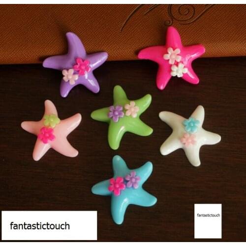 50pcs/lot 29*32MM 6 Colors Creative New Starfish Button Flatback Colorful Resin Buttons Embellishment