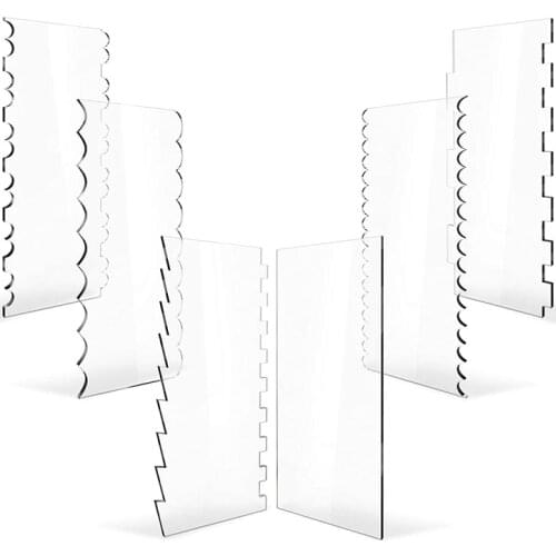6 Pieces Acrylic Cake Scraper Decorating Contour Comb Cake Edge Smoother Tool Pastry Kitchen Baking Tools in 11 Patterns