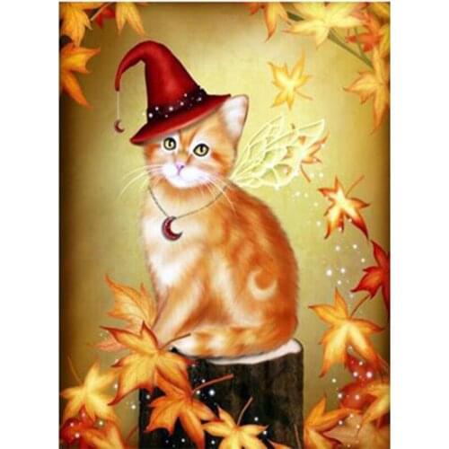 Diamonds Mosaic Halloween Diamond Painting Cat Full Square/Round DIY Diamond Embroidery Animals Picture Of Rhinestone l1148