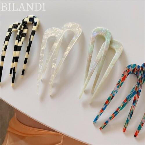 Bilandi 2021 New Korean Resin Geometric U Shape Fork Hairpins Headwear Accessories For Women Girls Hair Makeup