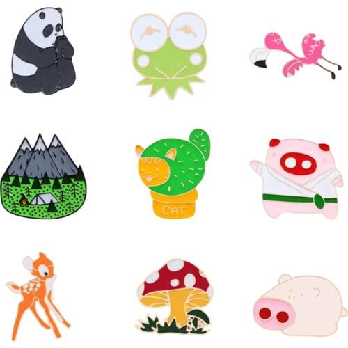 1pc Cartoon Enamel pins Cute Brooches Animal Pig Panda frog Badges Brooch Denim coat Lapel Pin button icon Jewelry Gift Unisex