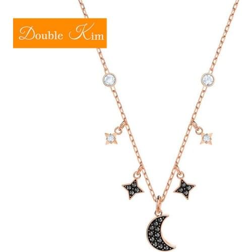 Star Moon Zircon Pendant Necklace Titanium Stainless Steel Material Inlaid Zircon Chain Necklaces Fashion Trendy Women Jewelry