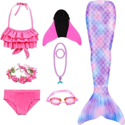 Kids Mermaid Costume Mermaid Tails for Swimming Monofine Swimming Bikini with Tail Fin Garland Necklace Birthday Gift